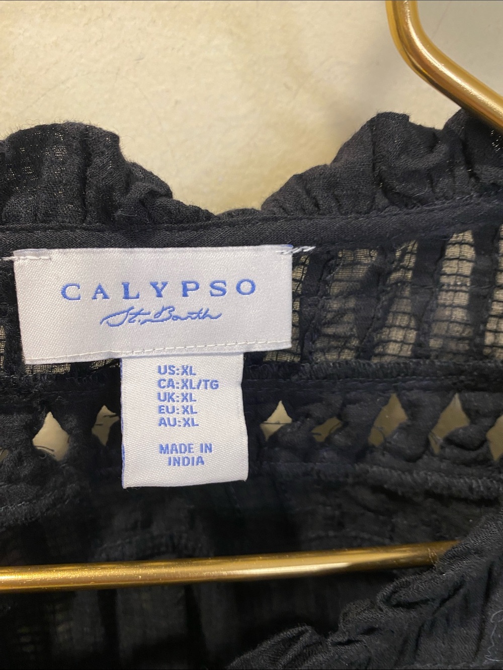 Calypso St. Barth Black Crochet Yoke Button-Down Cotton Top Sz XL - Picture 2 of 11